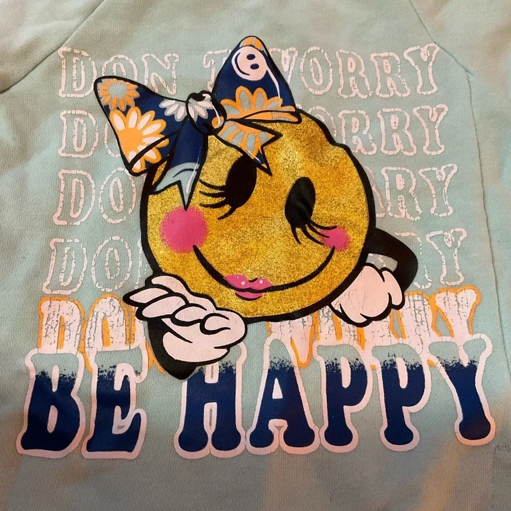 Kidgets Girls Mint‎ Green Don't Worry Be Happy Smiley Face Sweatshirt 18M